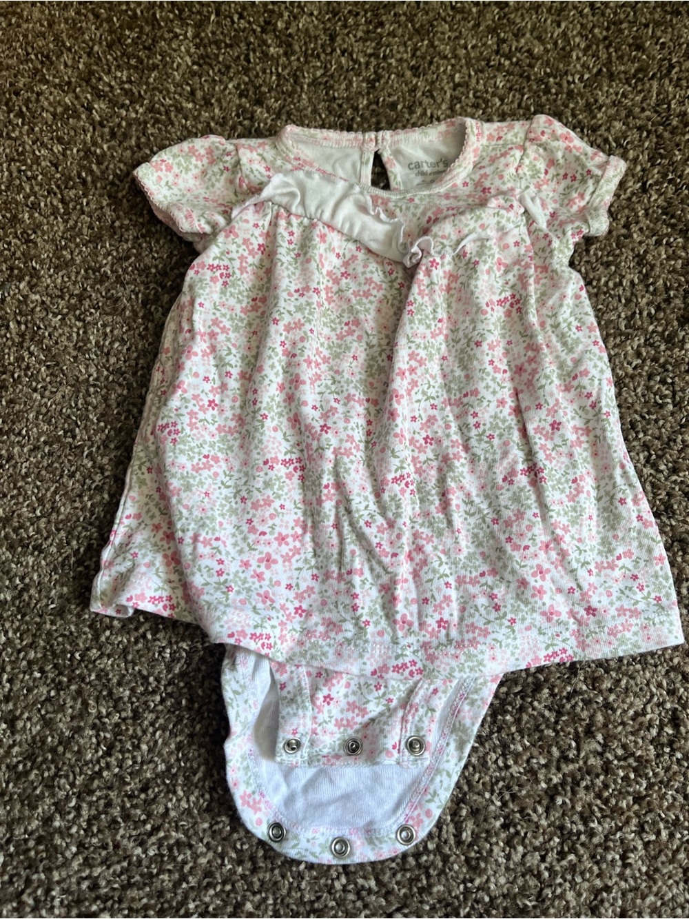Carter's White & Pink Floral Short-Sleeve Onesie Dress